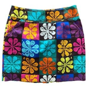 Trina Turk Silk Patchwork Hawaiian Floral Lace Multi Color Mini Skirt Size 2